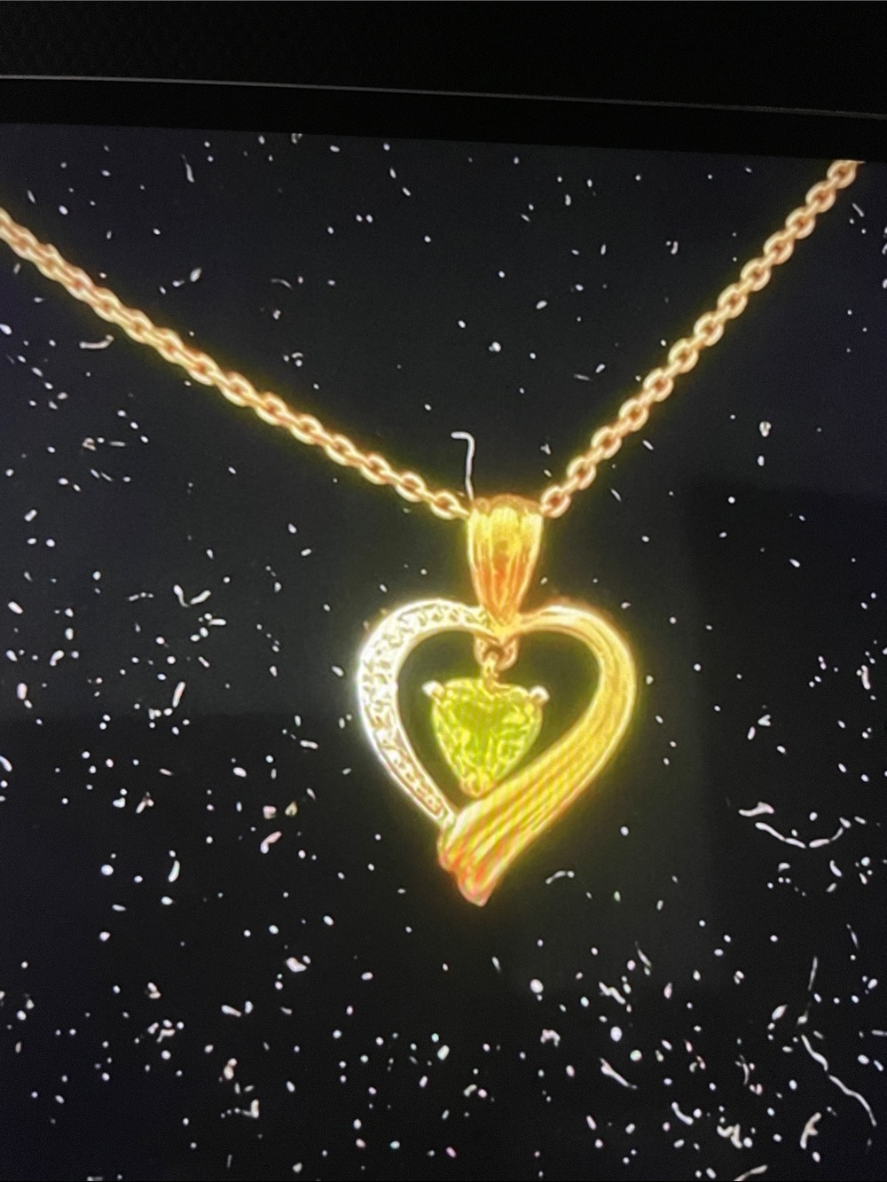 14k yellow Gold Heart  Pendant with Genuine Heart Shaped Peridot Necklace